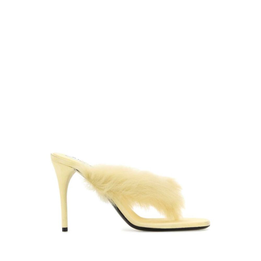 Alaia Women Pastel Yellow Leather Thong Mules